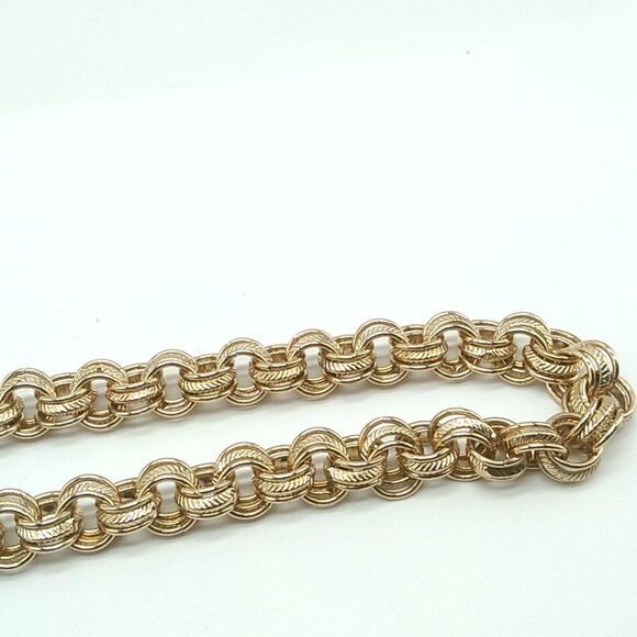 Cable Link Chain Necklace Textured & Smooth Interwoven Round Links Gold-tone - Picture 10 of 12